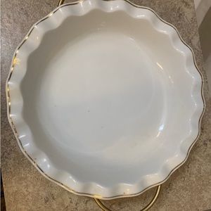 “Bali” Deep Ceramic 10” Dish Plate & 13” Gold Color Iron Plate.Holder